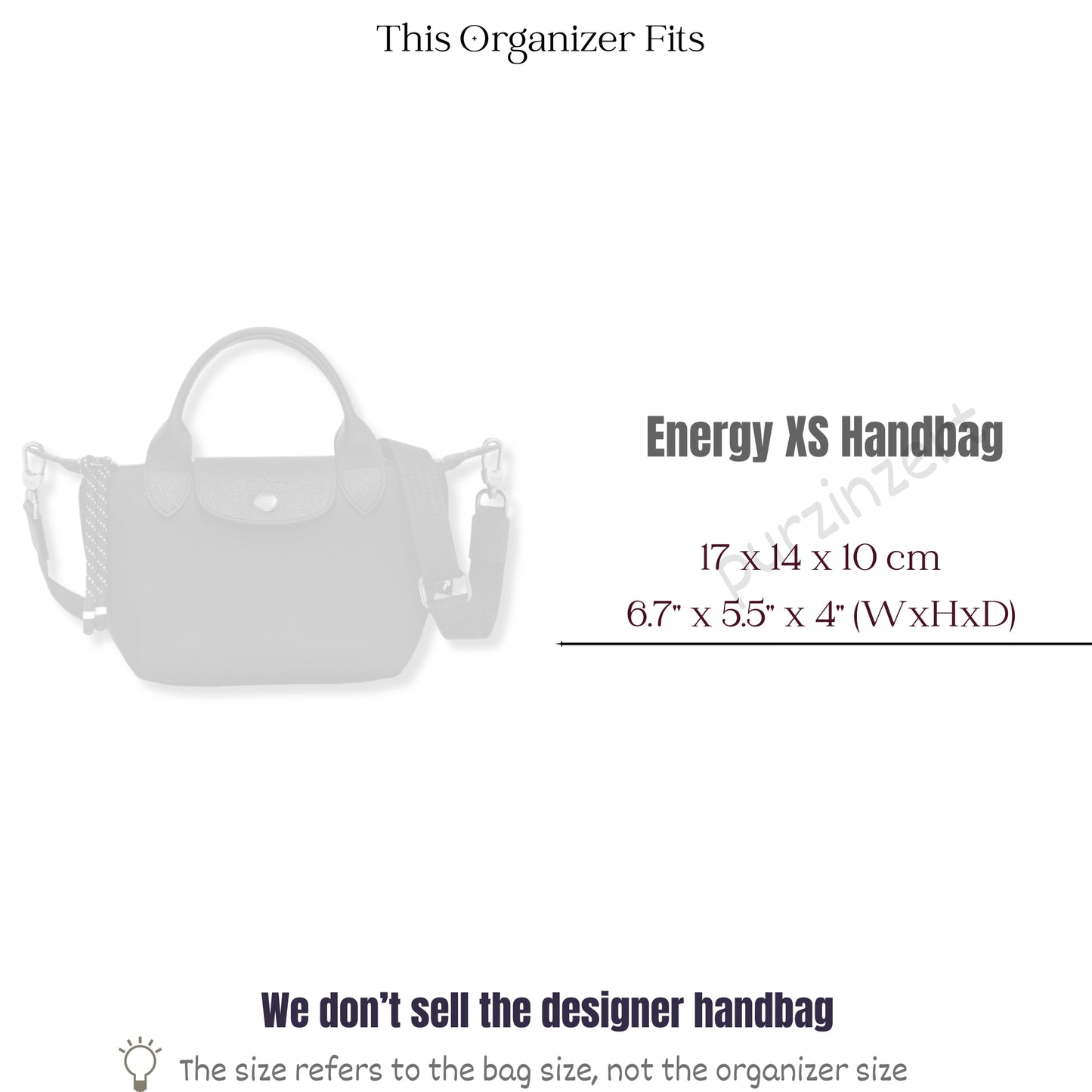 Bag Insert for (Longchamp, Le Pliage Energy XS Handbag) Organizer of Felt Fabric