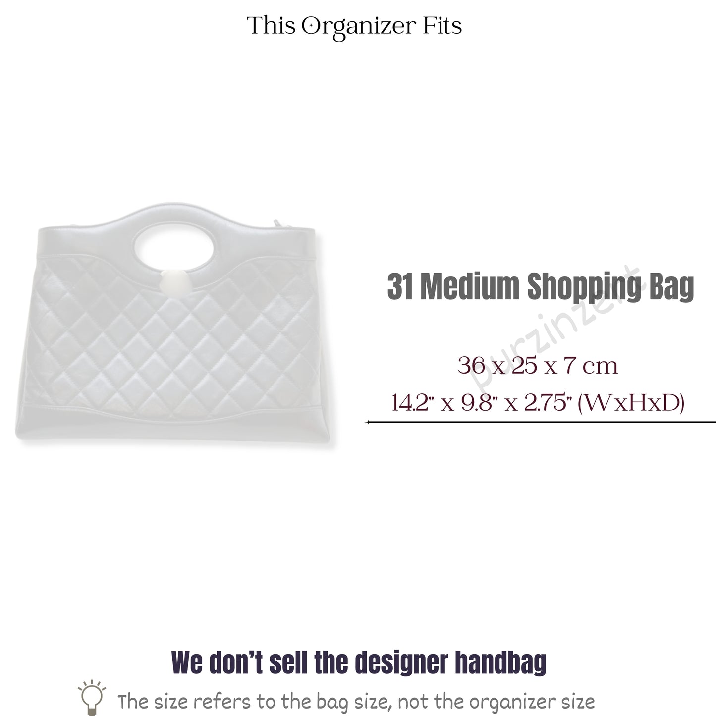 Bag Insert for (Chanel, 31 Medium Shopping Bag) Organizer of Silk Fabric