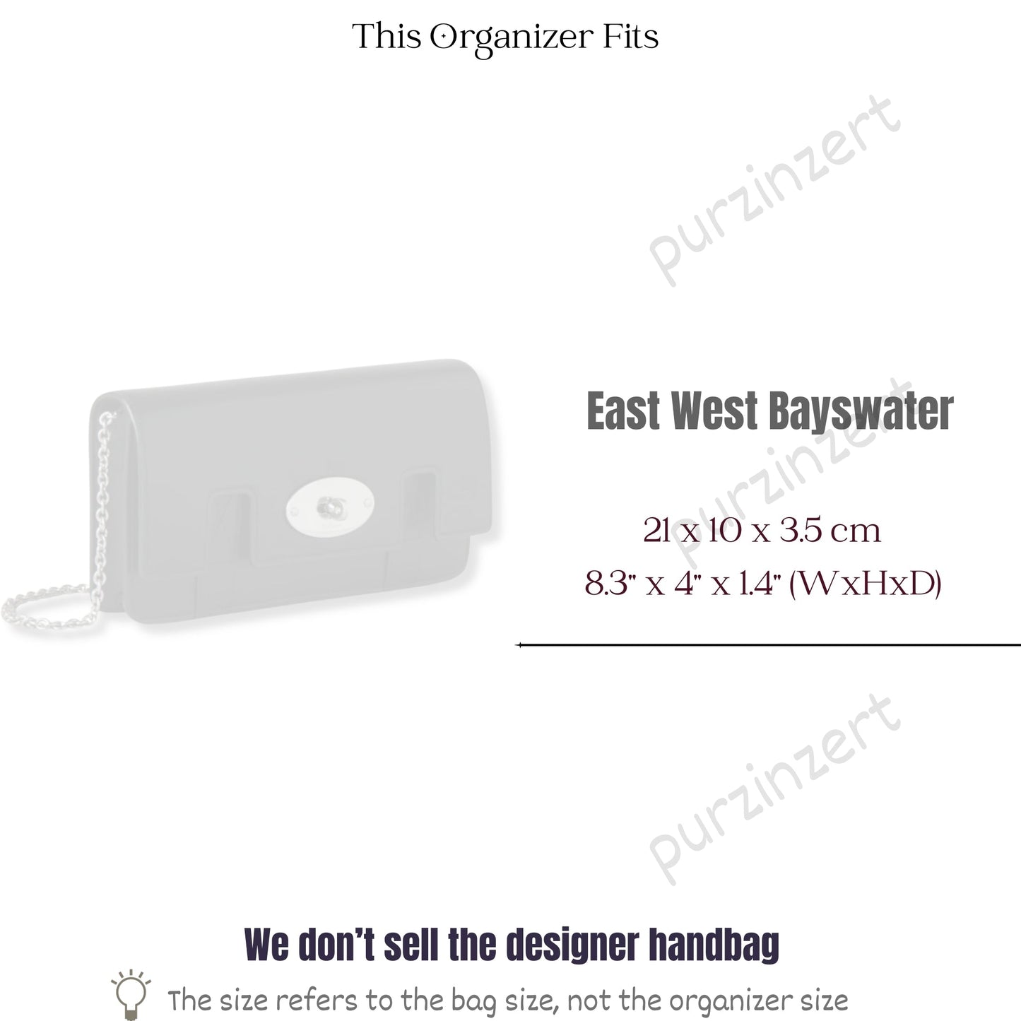Bag Insert for (Mulberry, East West Bayswater Clutch) Organizer of Silk Fabric