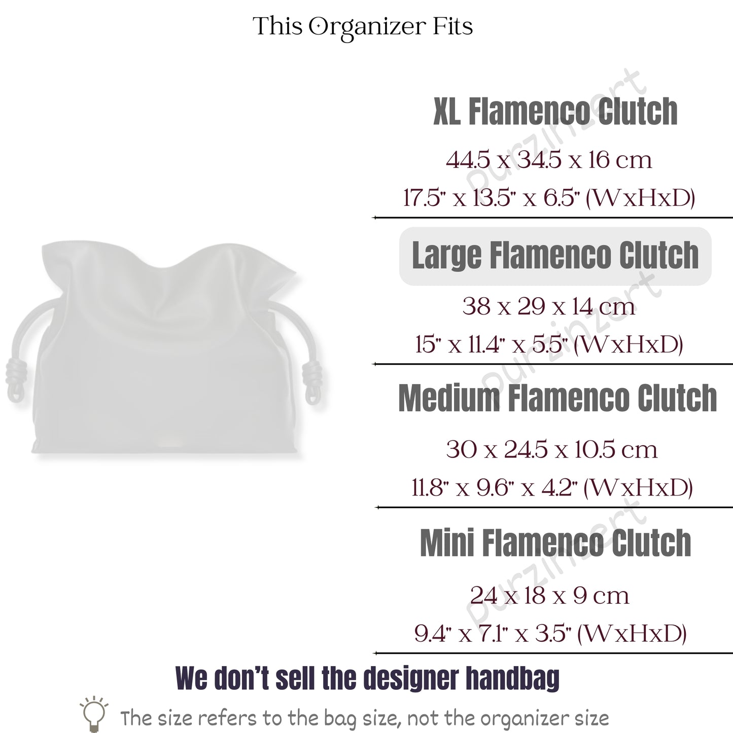 Bag Insert for (Loewe, Large Flamenco Clutch) Organizer of Felt Fabric