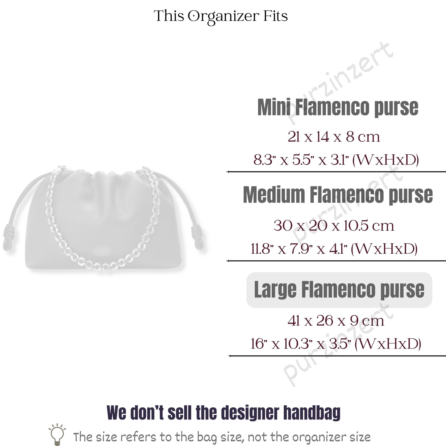 Bag Insert for (Loewe, Large Flamenco Purse) Organizer of Silk Fabric