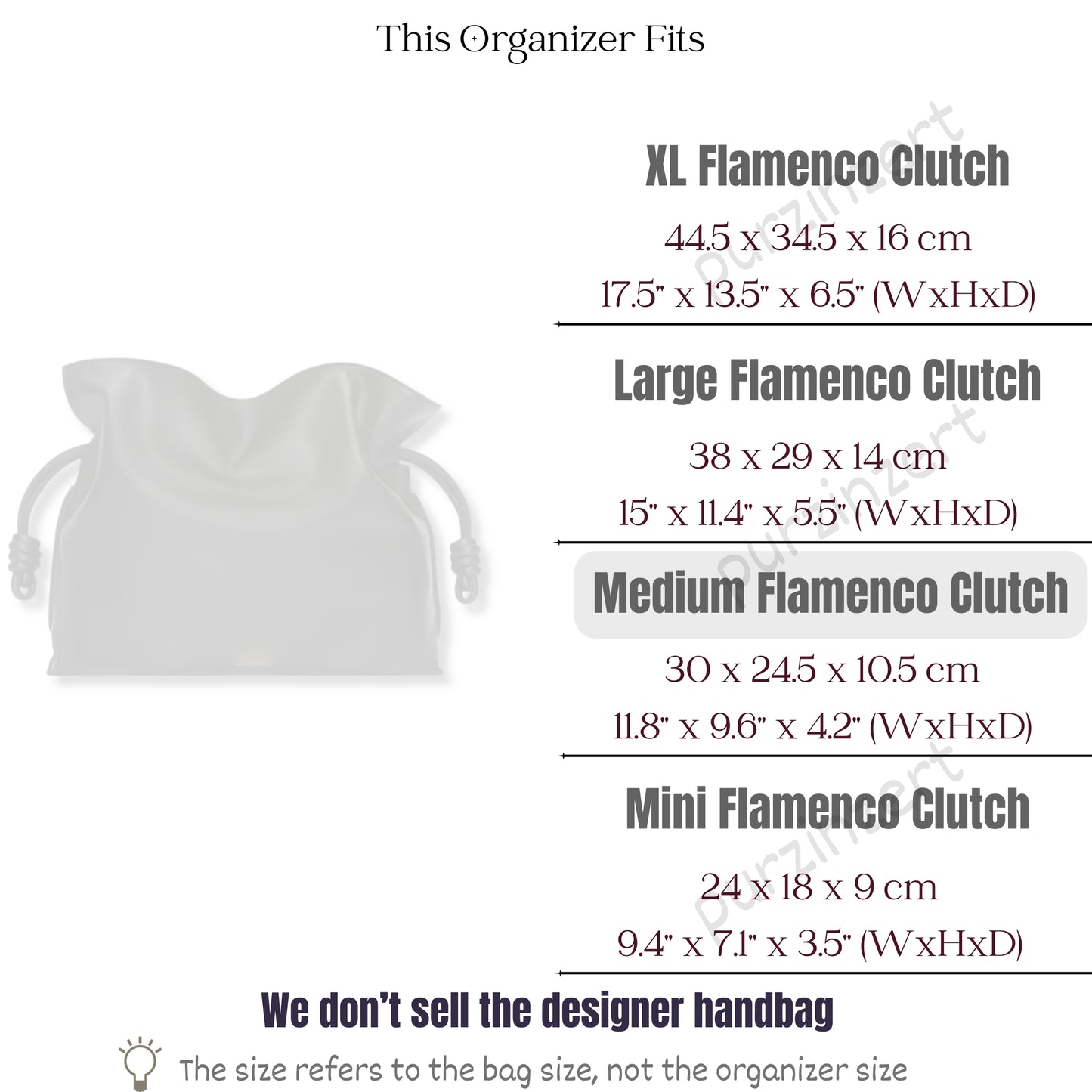 Bag Insert for (Loewe, Medium Flamenco Clutch) Organizer of Silk Fabric