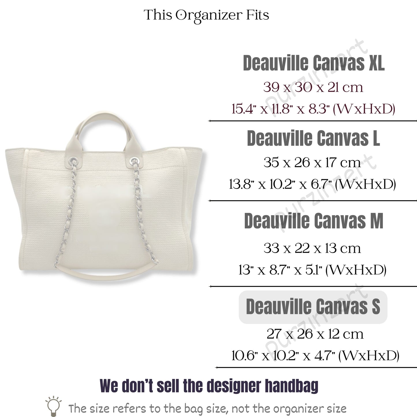 Bag Insert for (Chanel, Deauville Canvas Small) Organizer of Felt Fabric