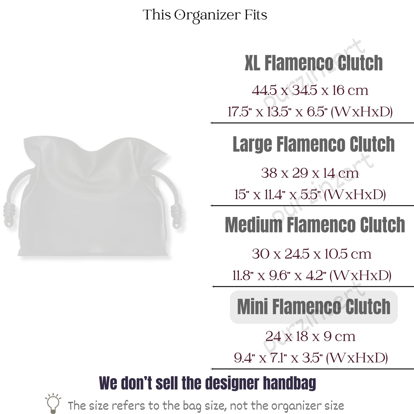 Bag Insert for (Loewe, Mini Flamenco Clutch) Organizer of Silk Fabric