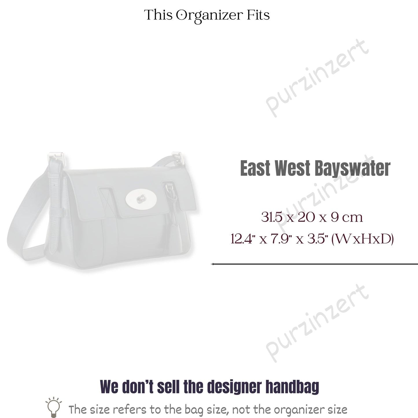 Bag Insert for (Mulberry, East West Bayswater Shoulder) Organizer of Silk Fabric