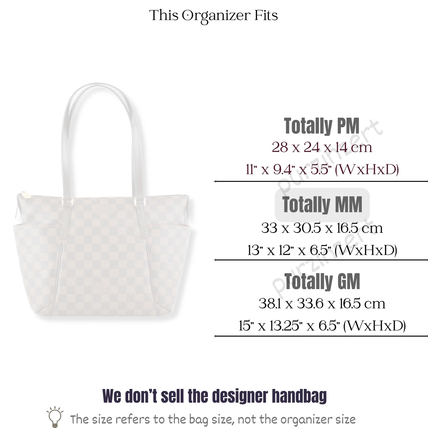 Bag Insert for (LV, Totally MM (Medium)) Organizer of Felt Fabric
