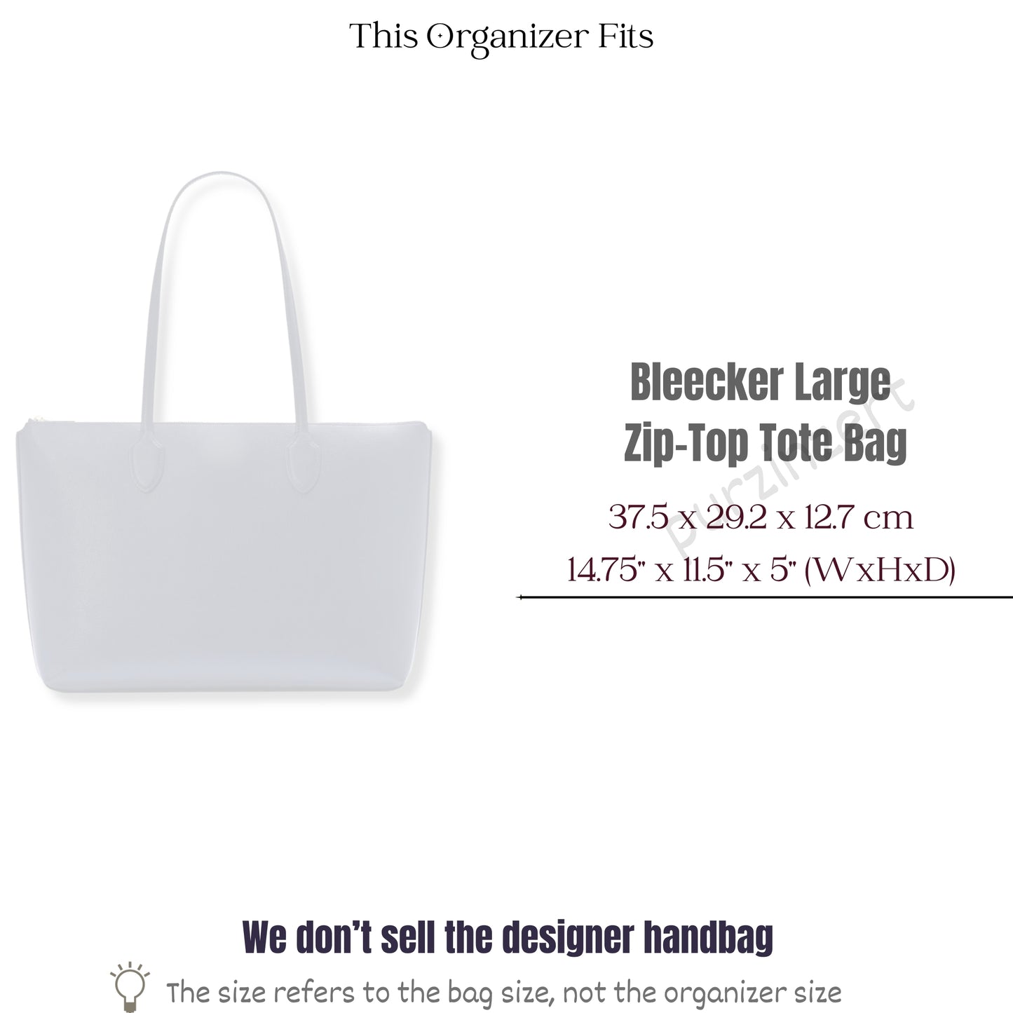 Bag Insert for (Kate Spade, Bleecker Large Zip-top Tote) Organizer of Felt Fabric