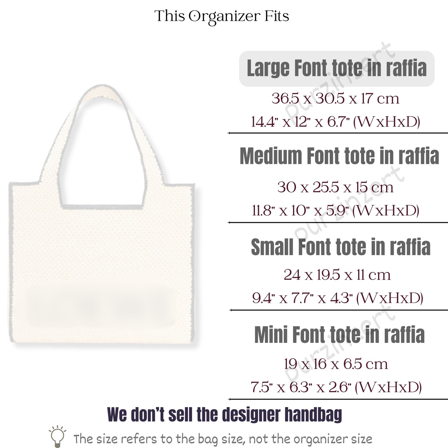 Bag Insert for (Loewe, Large Font Tote in raffia) Organizer of Felt Fabric