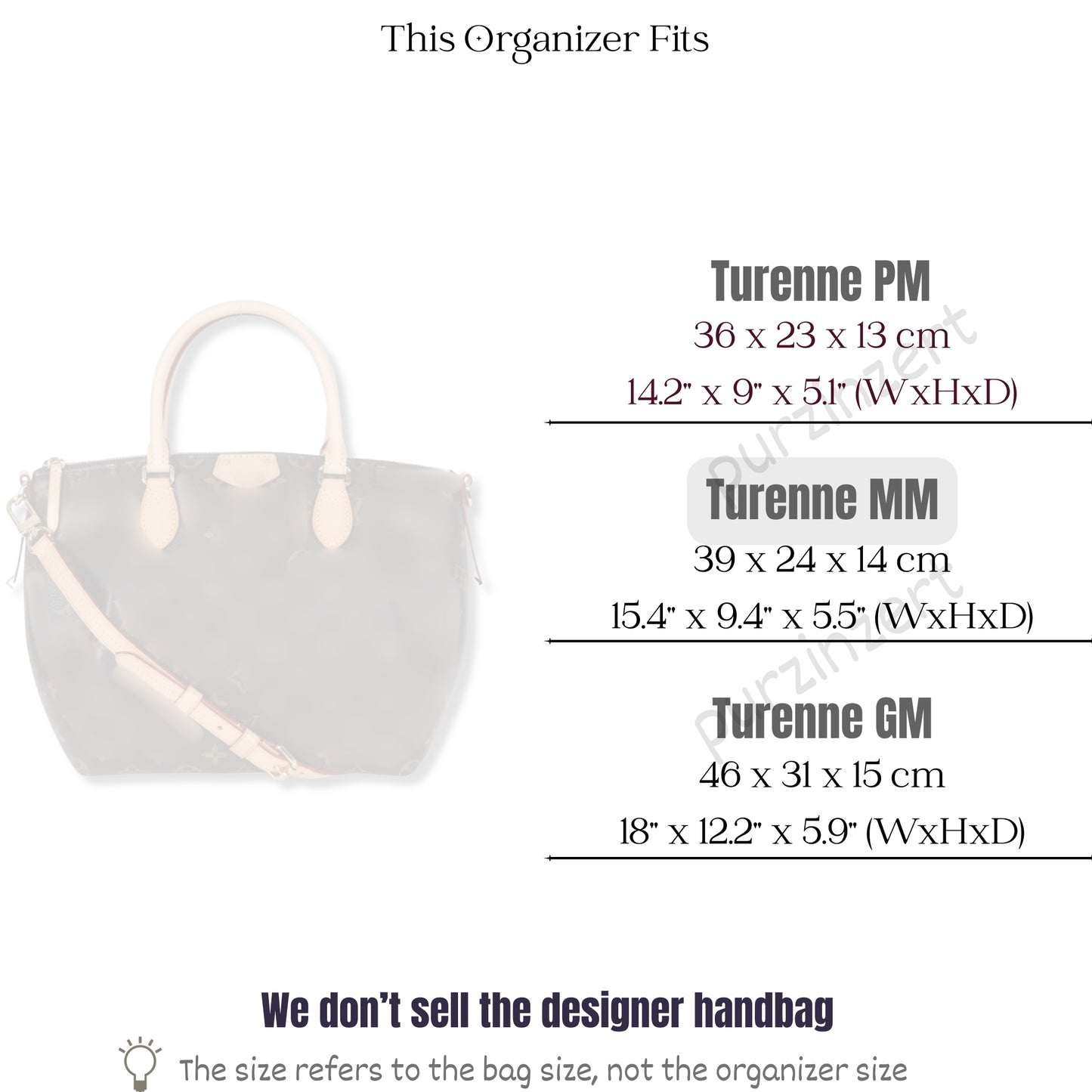 Bag Insert for (LV, Turenne MM (Medium)) Organizer of Nylon Fabric