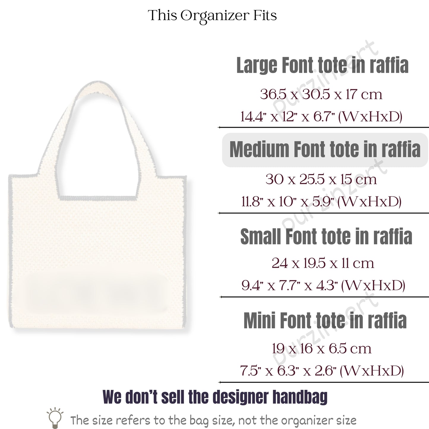 Bag Insert for (Loewe, Medium Font Tote in raffia) Organizer of Silk Fabric