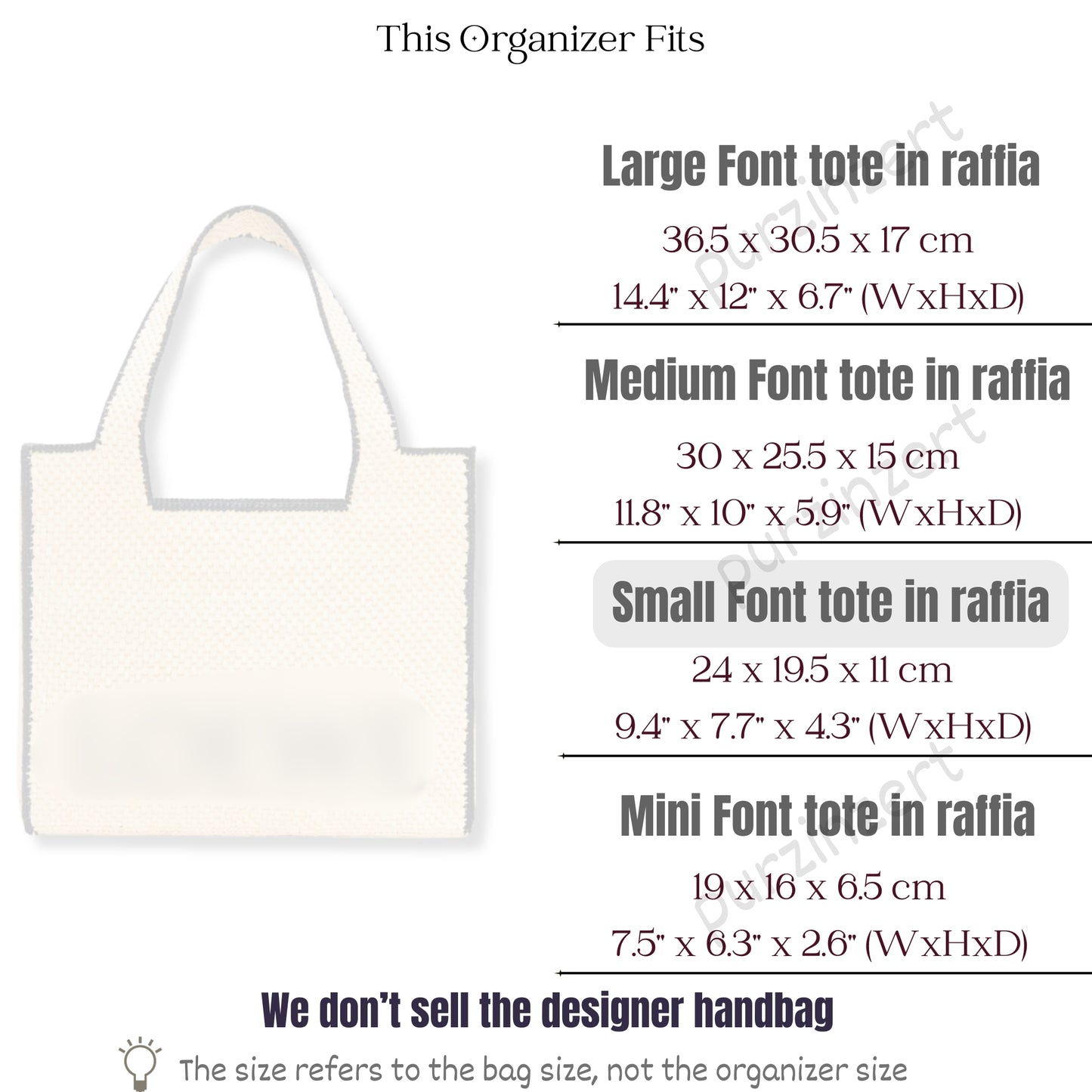 Bag Insert for (Loewe, Small Font Tote in raffia) Organizer of Silk Fabric