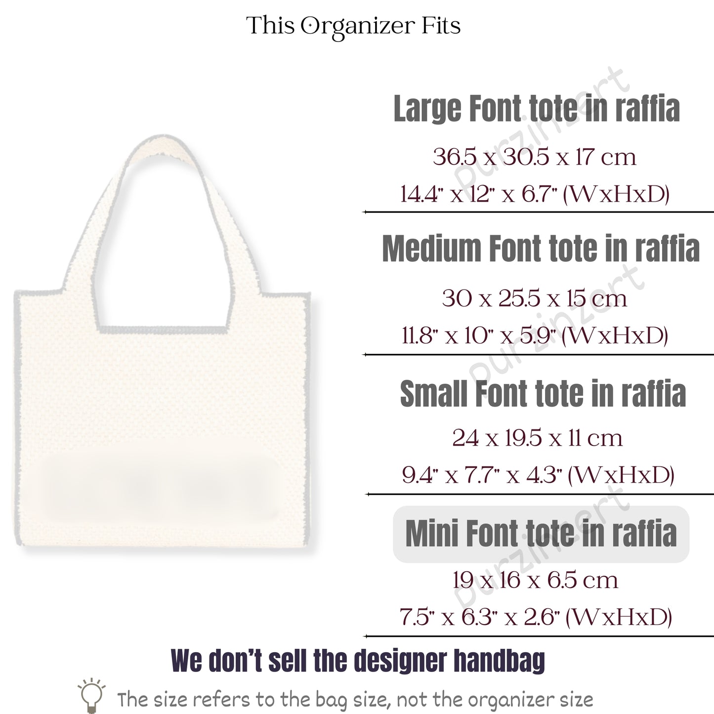 Bag Insert for (Loewe, Mini Font Tote in raffia) Organizer of Felt Fabric