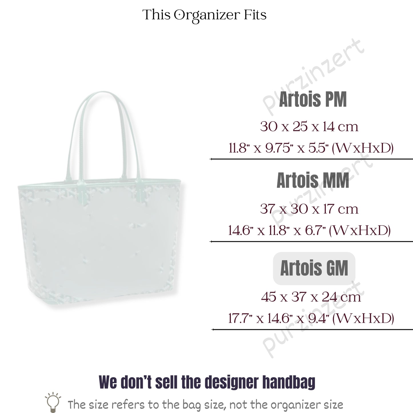 Bag Insert for (Goyard, Artois GM (Large)) Organizer of Felt Fabric
