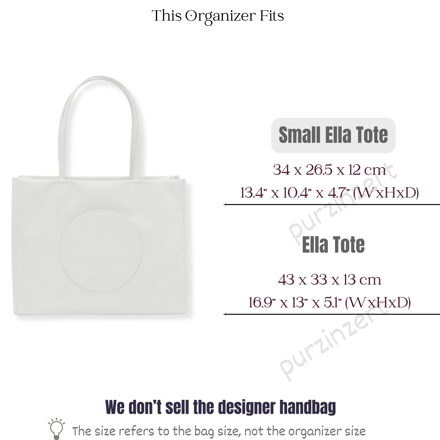 Bag Insert for (Tory Burch, Ella Small Tote) Organizer of Felt Fabric