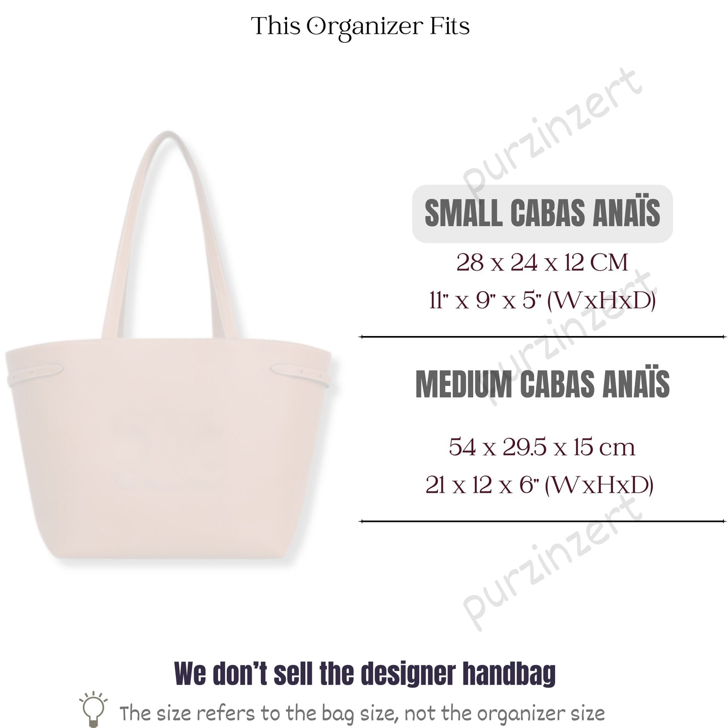 Bag Insert for (Celine, SMALL CABAS ANAIS CUIR TRIOMPHE in Grained calfskin) Organizer of Nylon Fabric