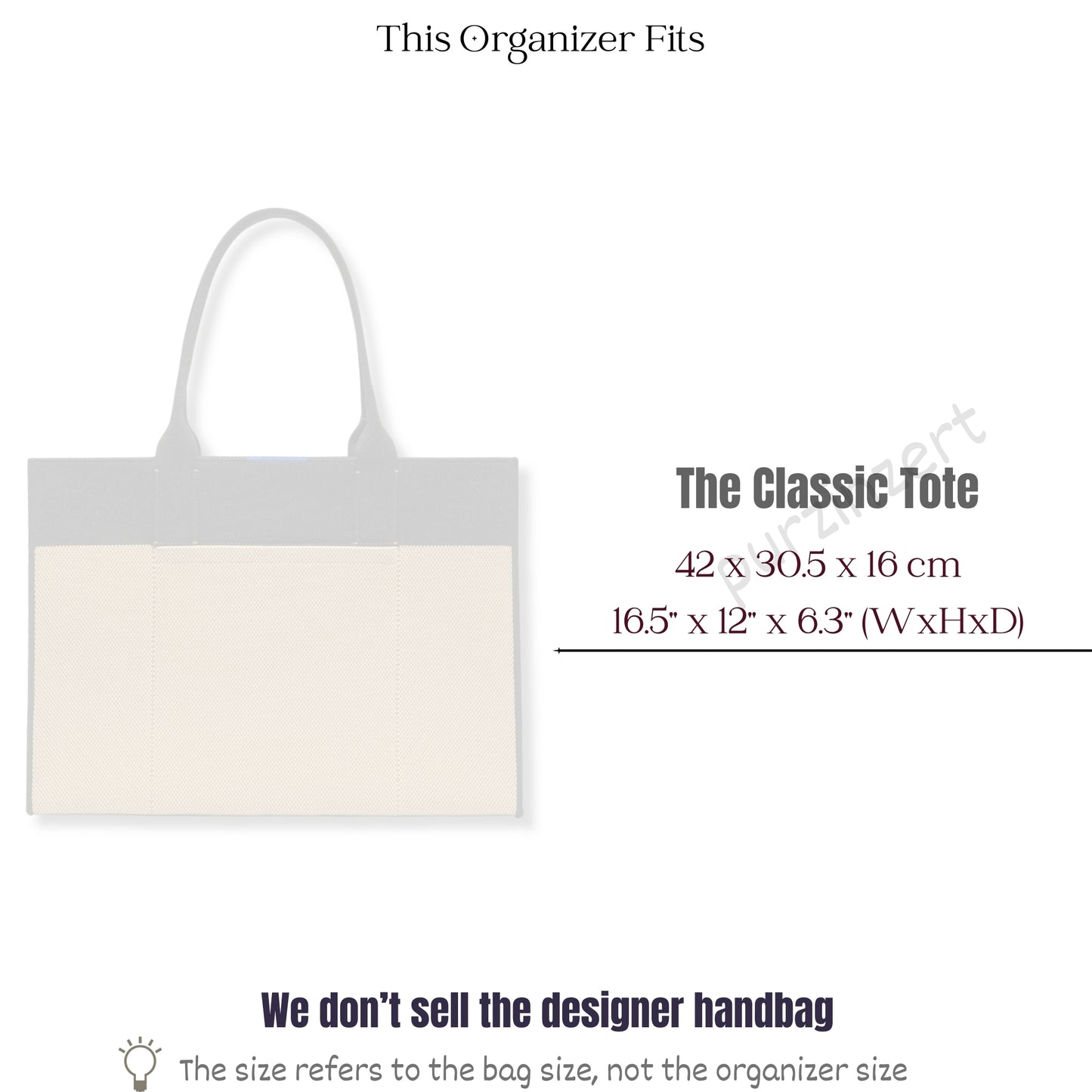 Bag Insert for (Rothys, The Classic Tote) Organizer of Felt Fabric