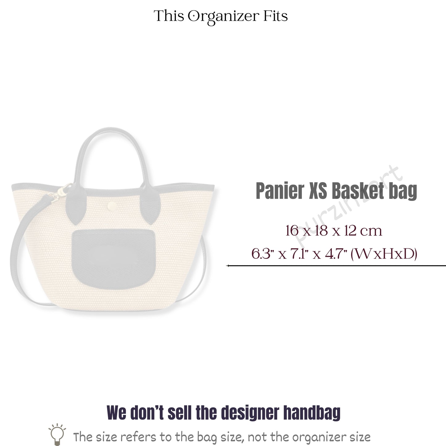 Bag Insert for (Longchamp, Le Panier Pliage XS Basket) Organizer of Nylon Fabric