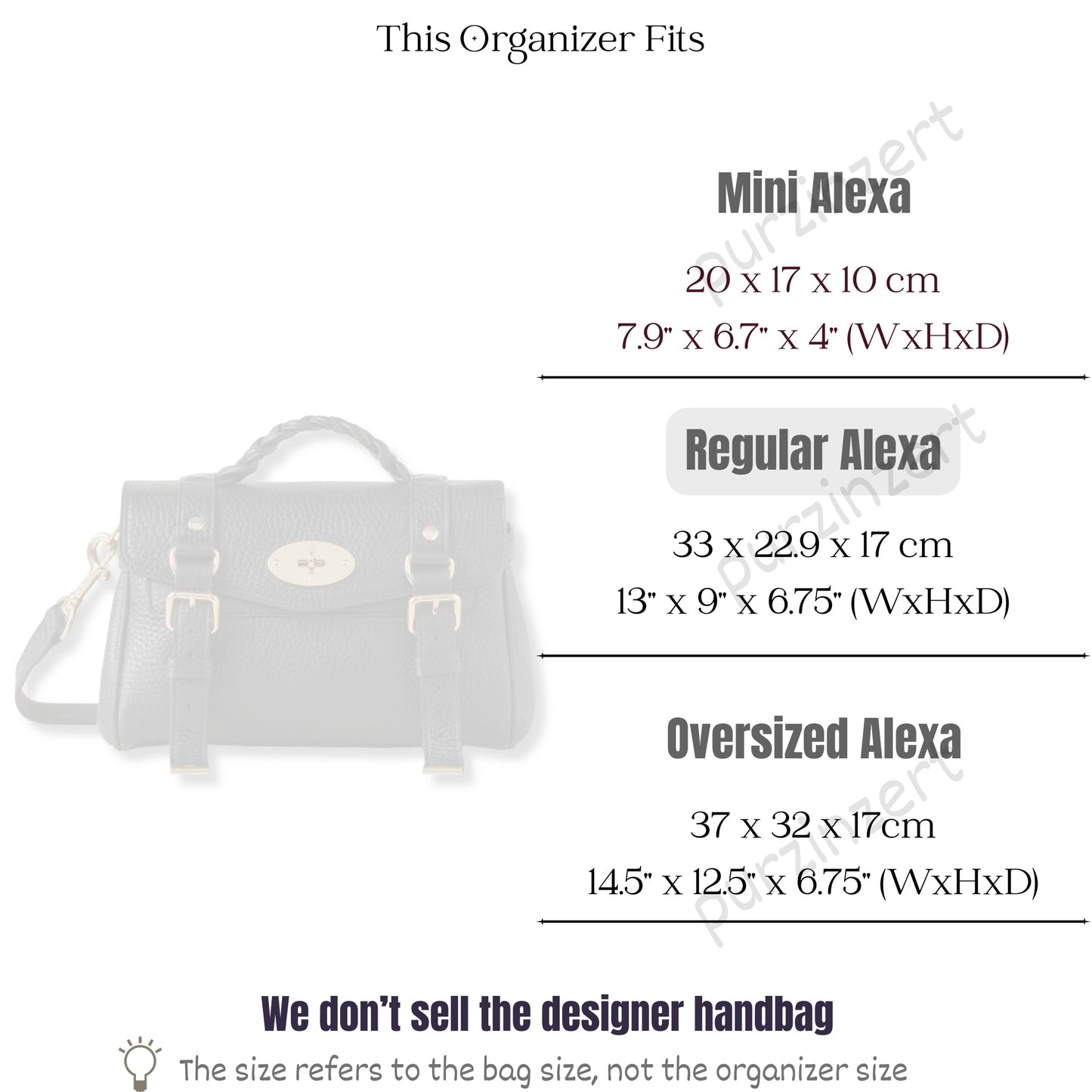Bag Insert for (Mulberry, Alexa Regular) Organizer of Silk Fabric