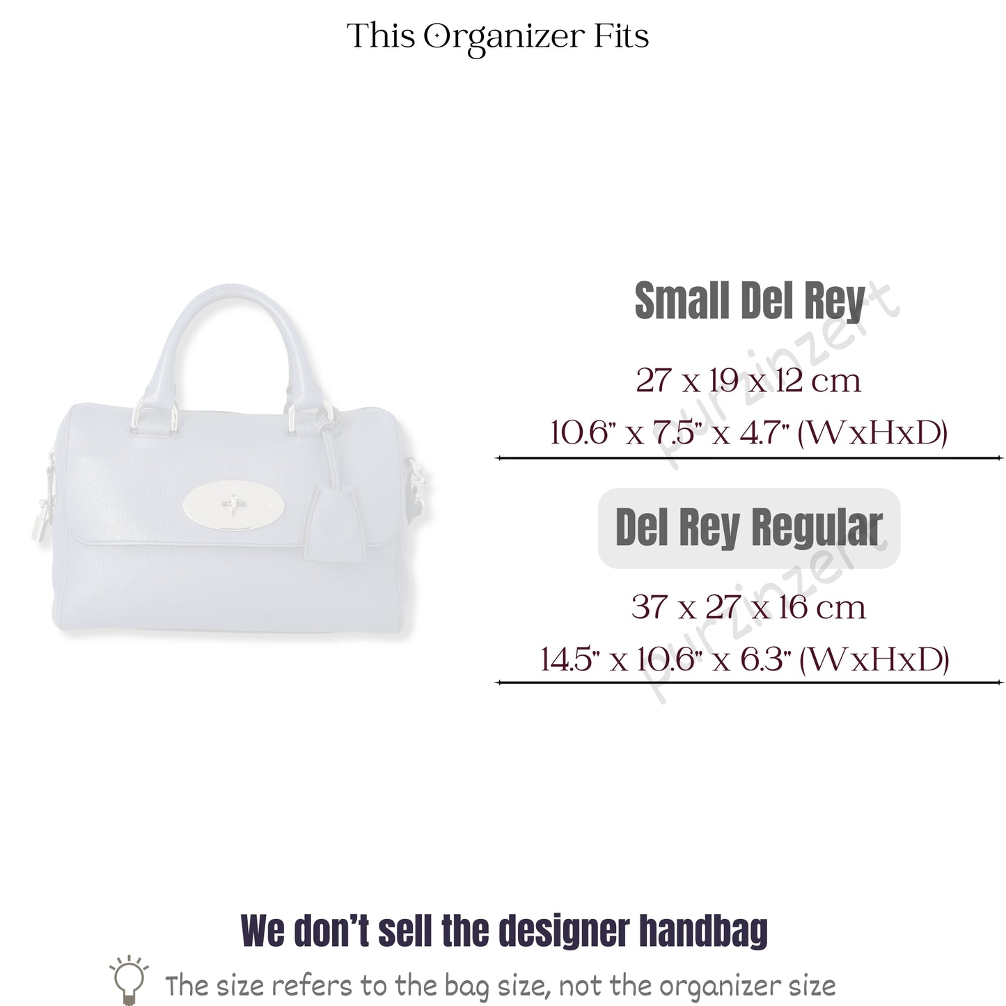 Bag Insert for (Mulberry, Del Rey Regular) Organizer of Felt Fabric