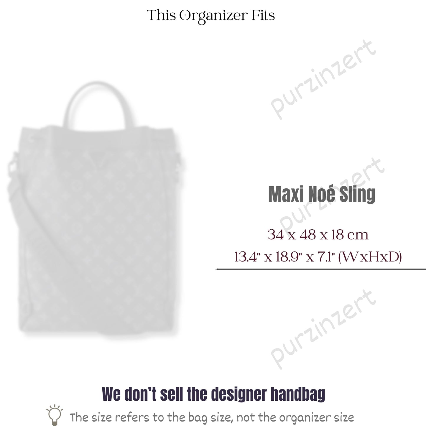 Bag Insert for (LV, Maxi Noe Sling) Organizer of Silk Fabric