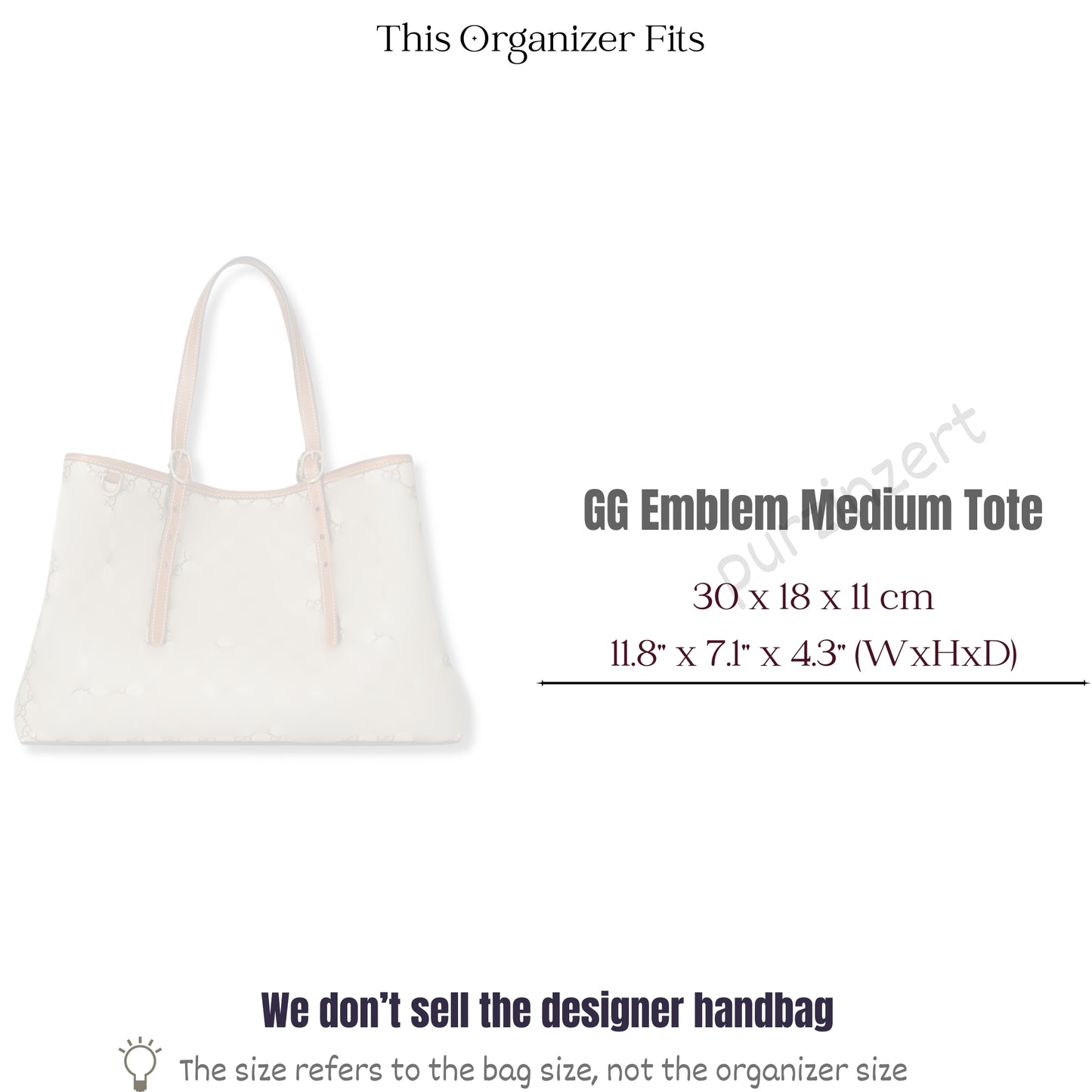 Bag Insert for (Gucci, GG Emblem medium tote bag) Organizer of Felt Fabric