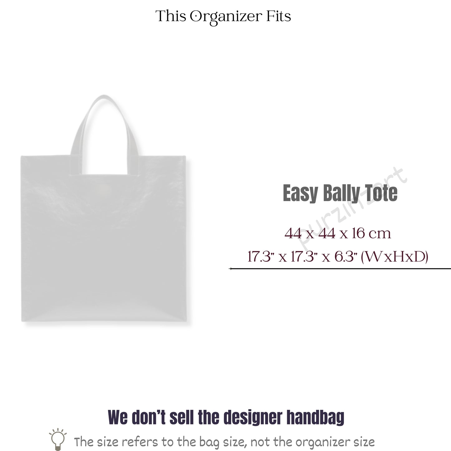 Bag Insert for (Bally, Easy Bally Tote) Organizer of Silk Fabric