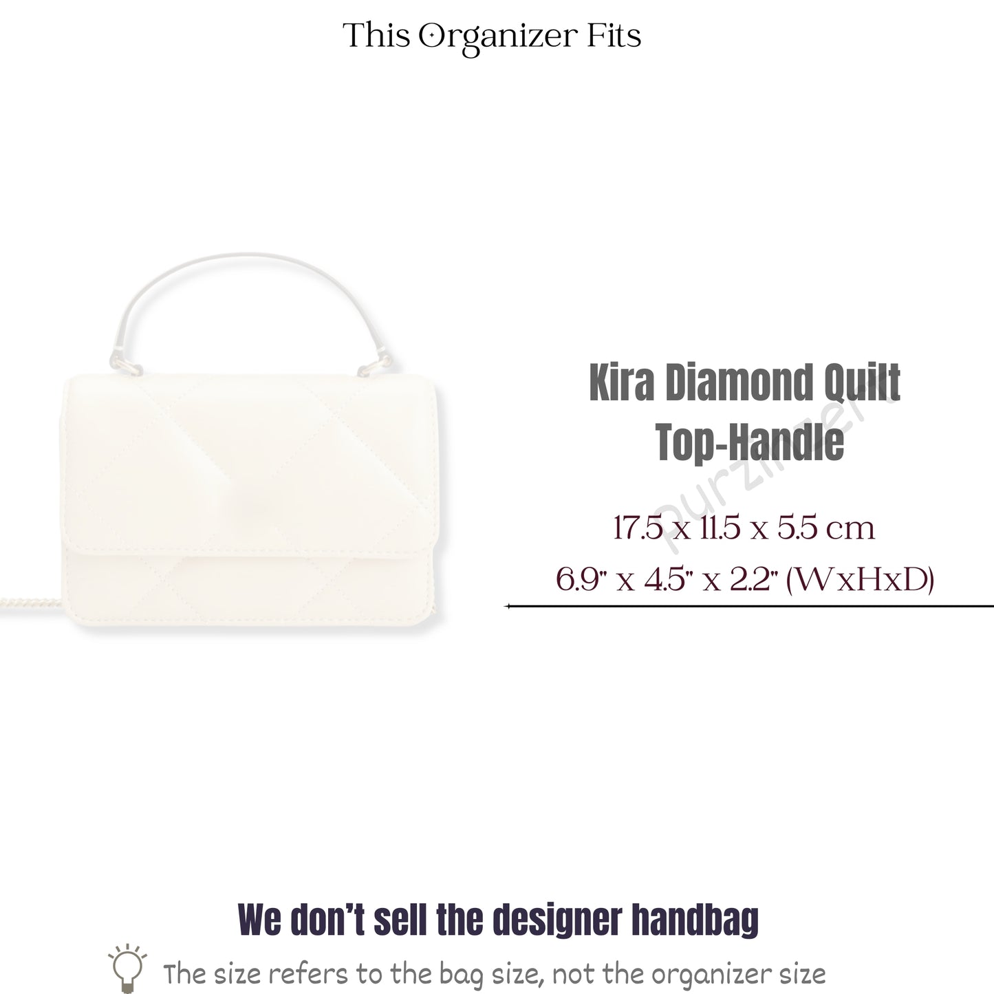 Bag Insert for (Tory Burch, Kira Diamond Quilt Top-Handle) Organizer of Silk Fabric