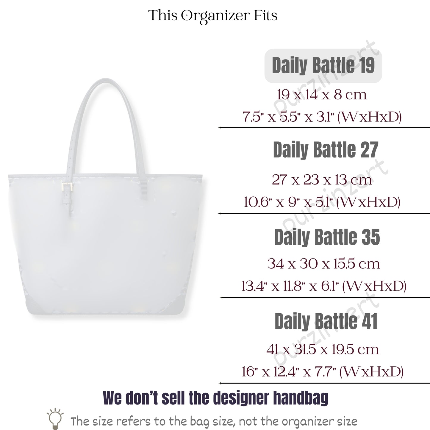 Bag Insert for (, Daily Battle 19) Organizer of Felt Fabric