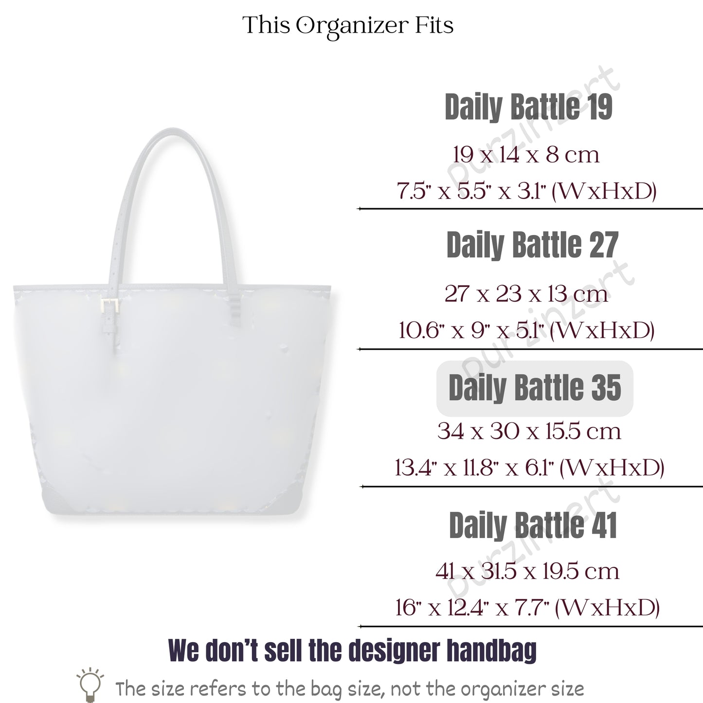 Bag Insert for (, Daily Battle 35) Organizer of Felt Fabric