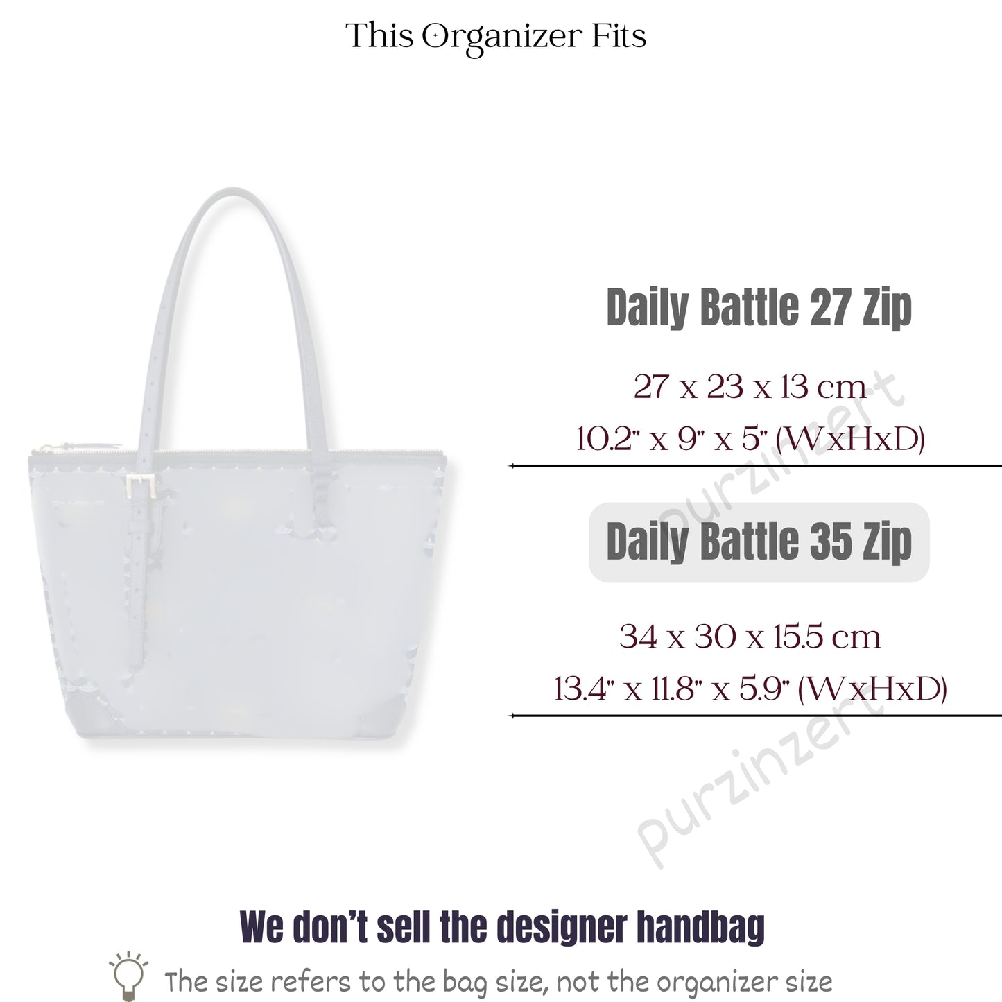 Bag Insert for (, Daily Battle 35 Zip) Organizer of Felt Fabric
