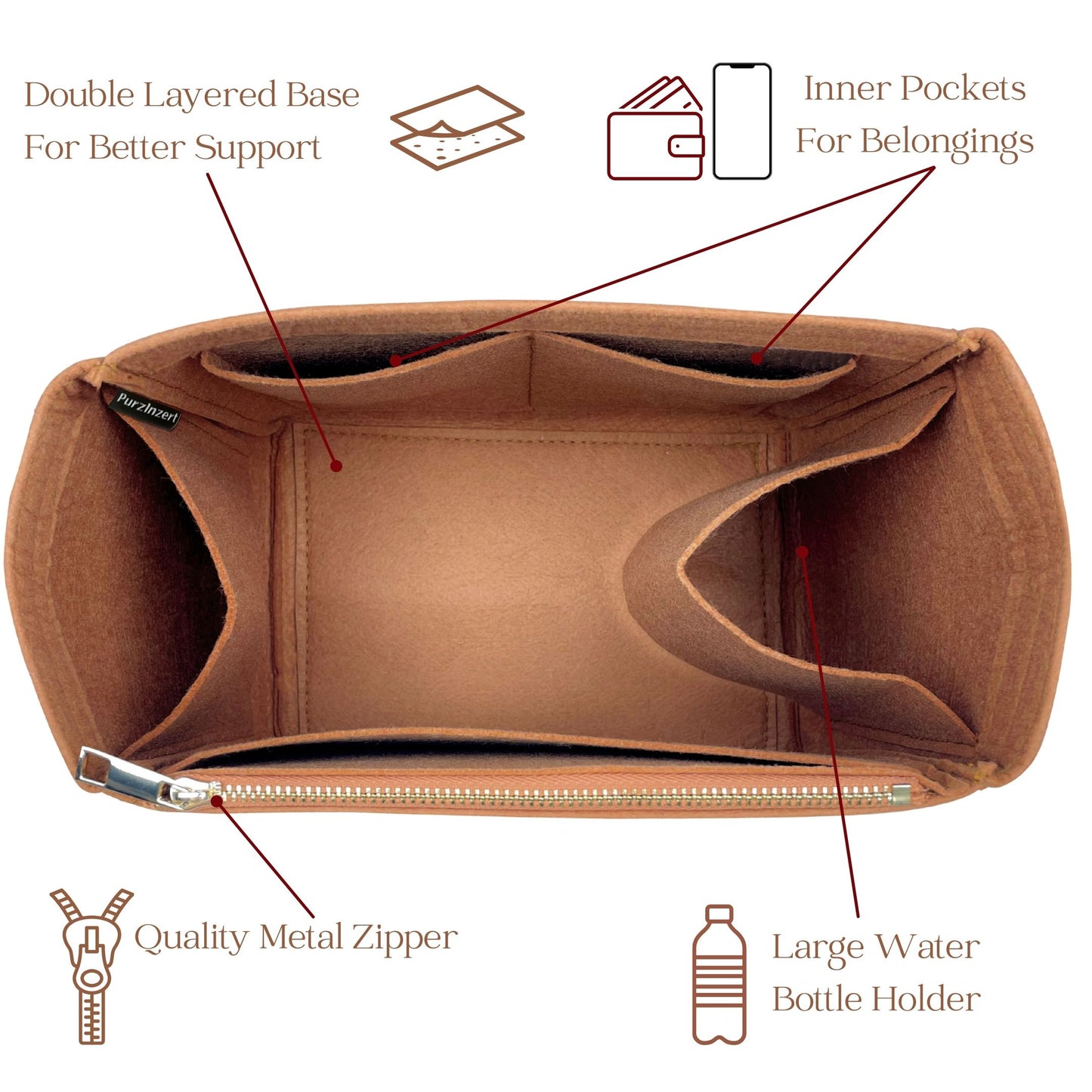 Bag Insert for (Saint Laurent (YSL), LE 37 in shiny leather) Organizer of Felt Fabric