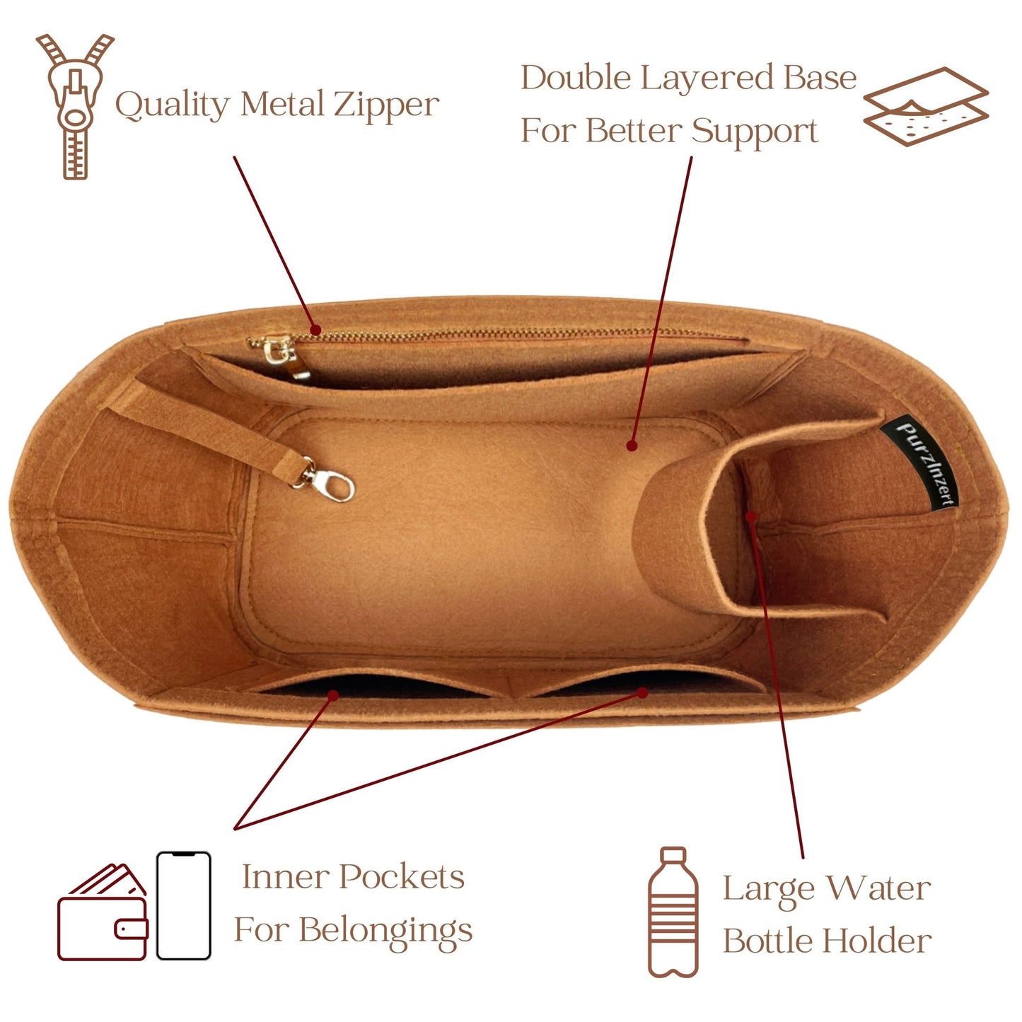 Bag Insert for (Balenciaga, Hourglass Soft Tote Large) Organizer of Felt Fabric