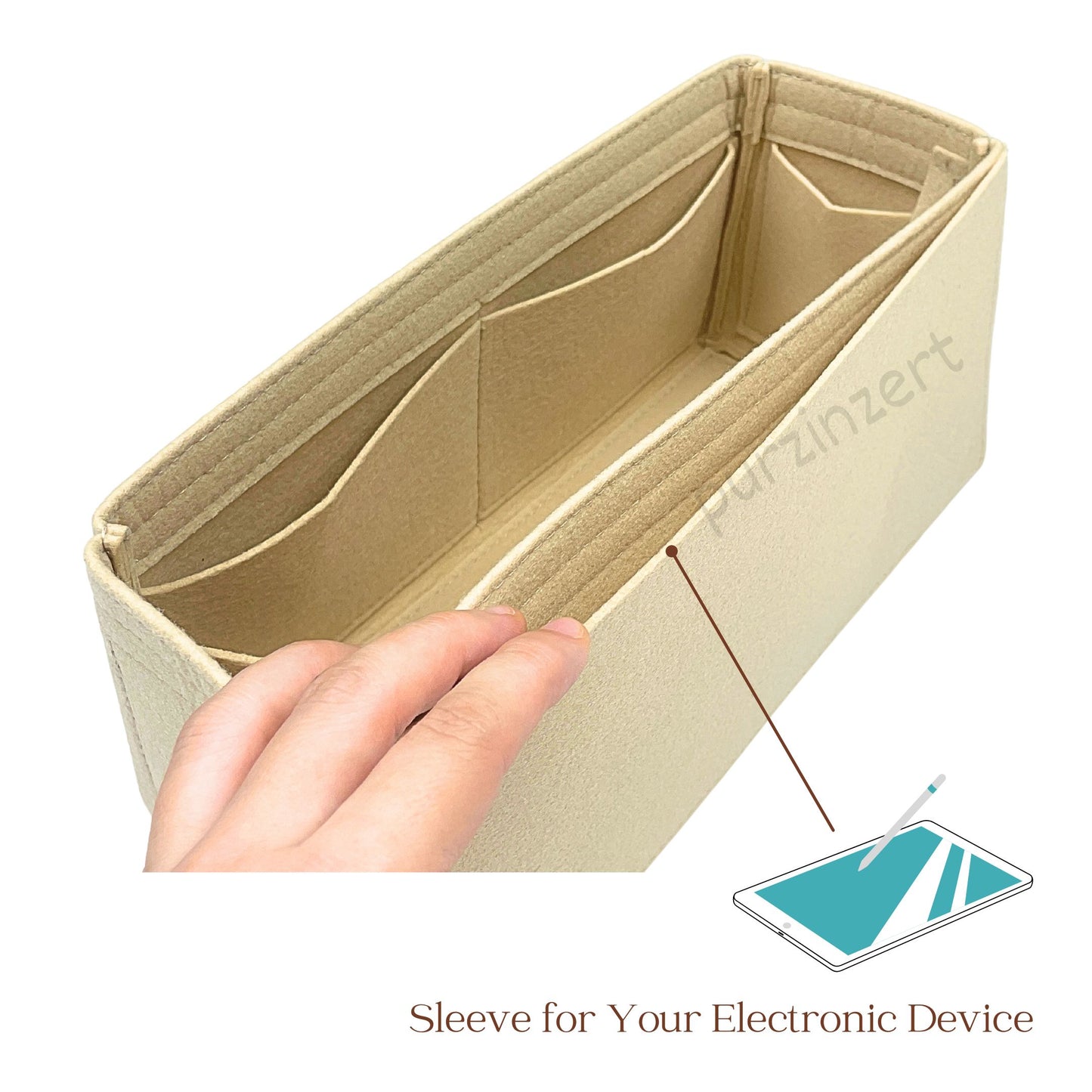 Bag Insert for (The Row, Soft Margaux 10 Bag in Leather) Organizer of Felt Fabric