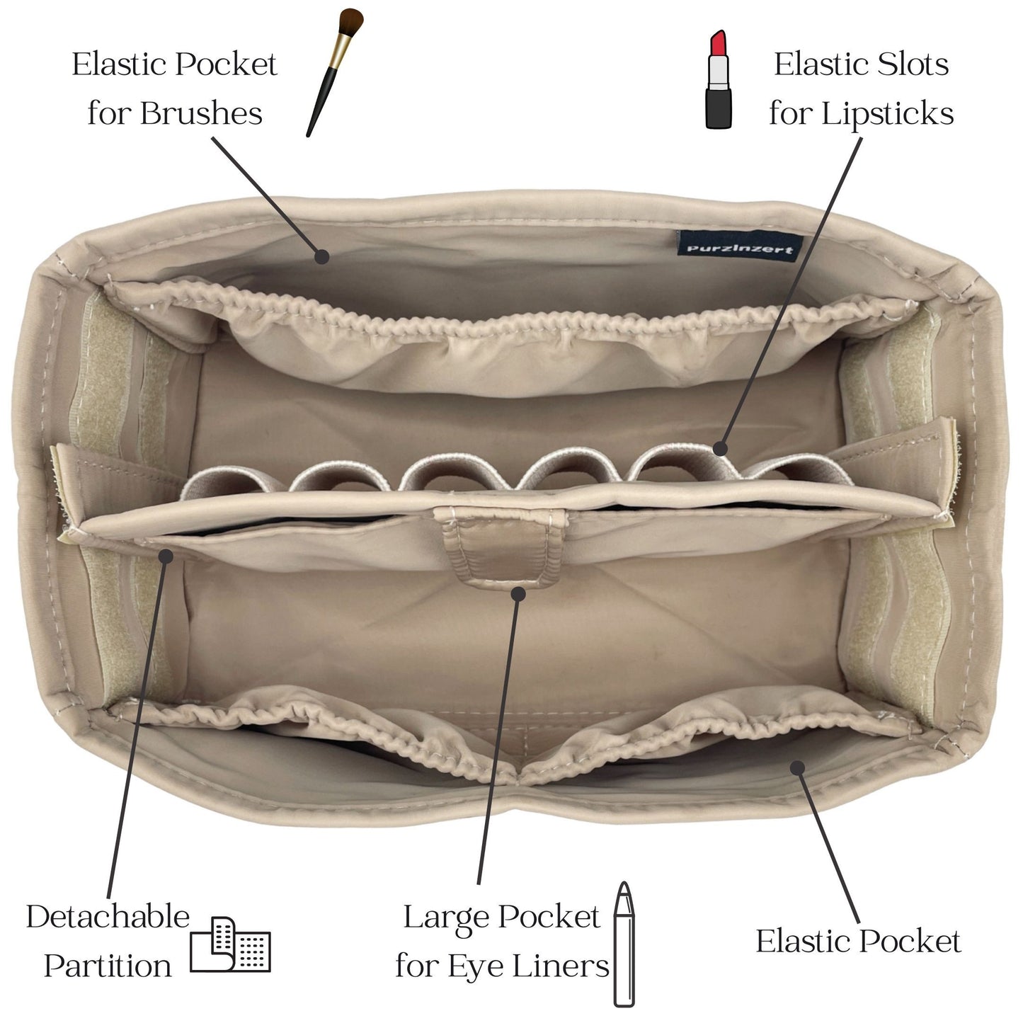 Bag Insert for (LV, M11750 Toiletry Bag) Organizer of Nylon Fabric