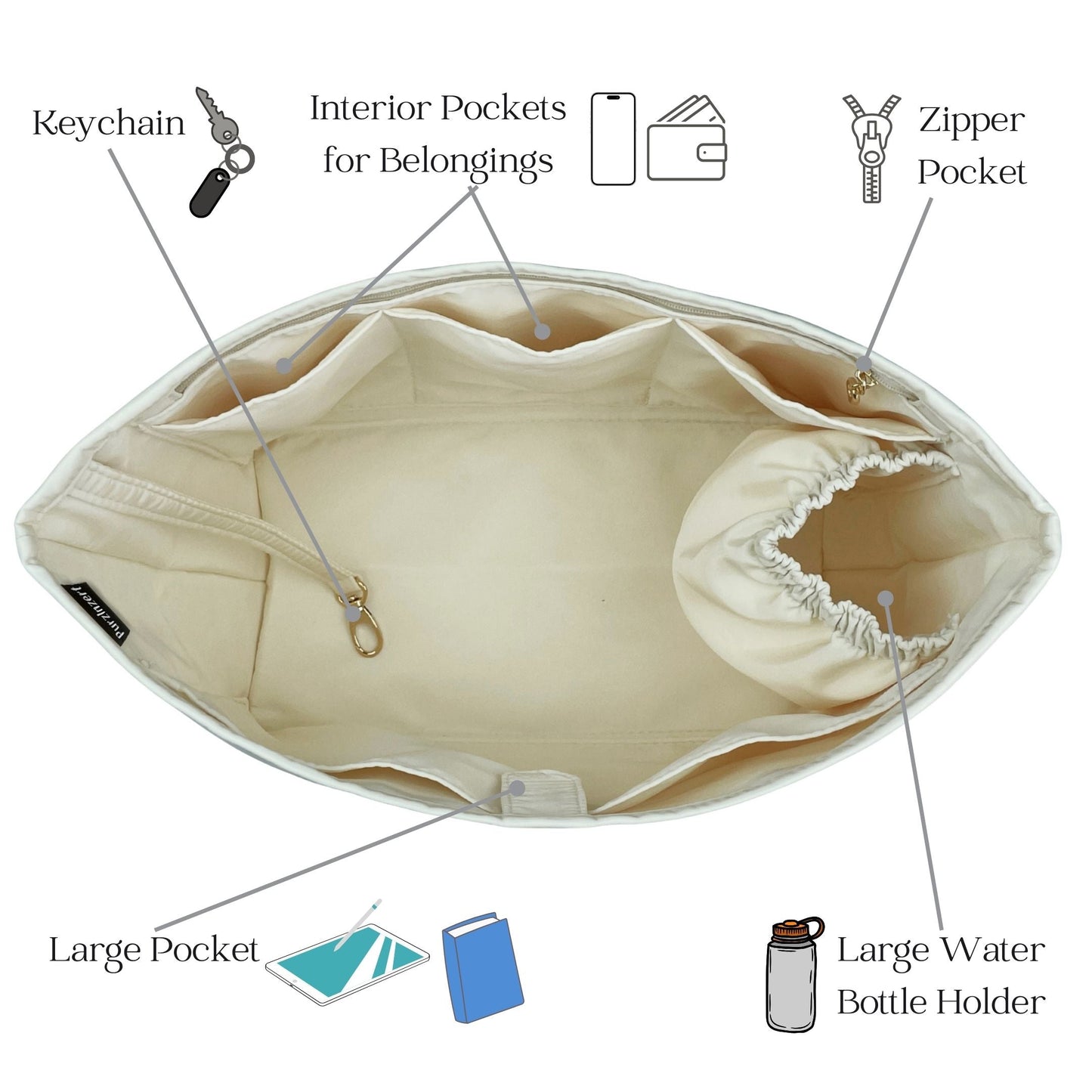 Bag Insert for (Celine, Medium Cabas Phantom) Organizer of Nylon Fabric