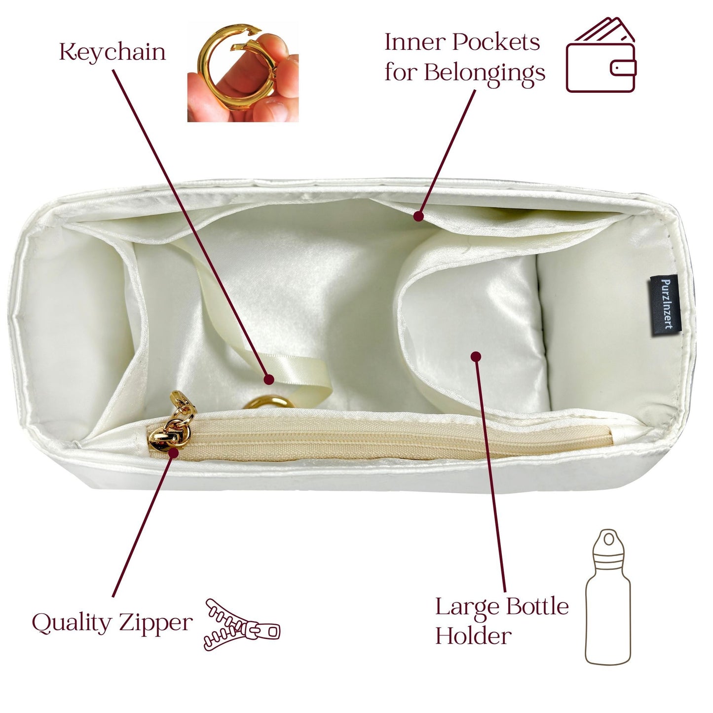 Bag Insert for (Coach, Soft Empire Carryall 21) Organizer of Silk Fabric